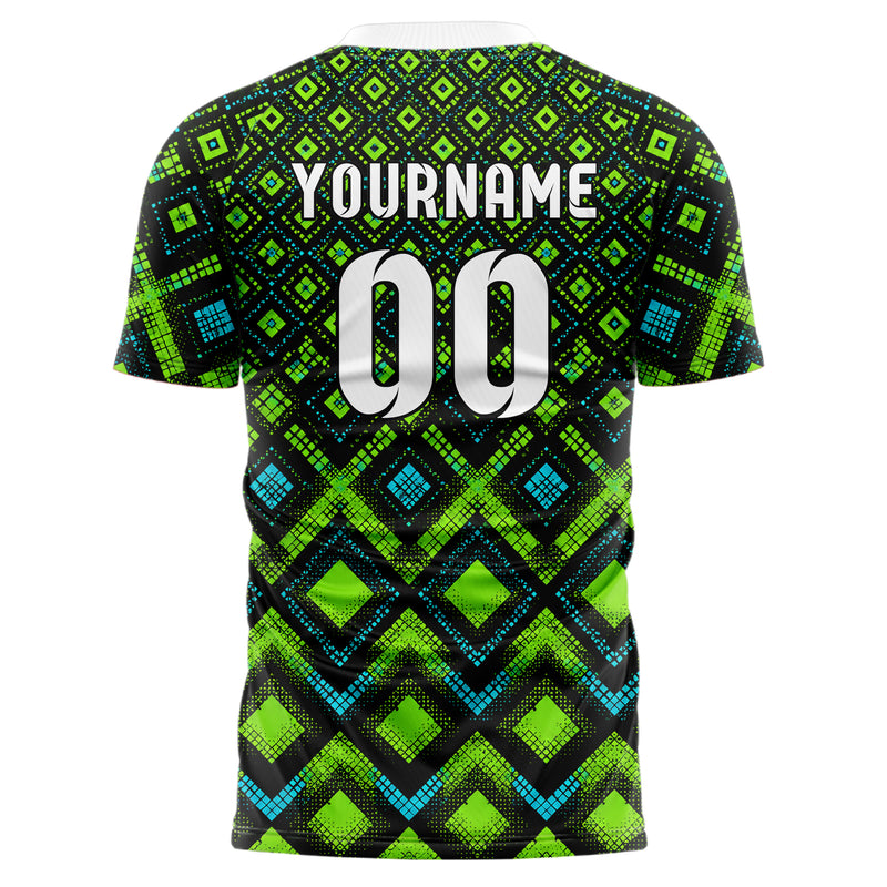 Neongruen lebendiges Rauten Square Grid Design 01-0093 individuelles Fußballtrikot back