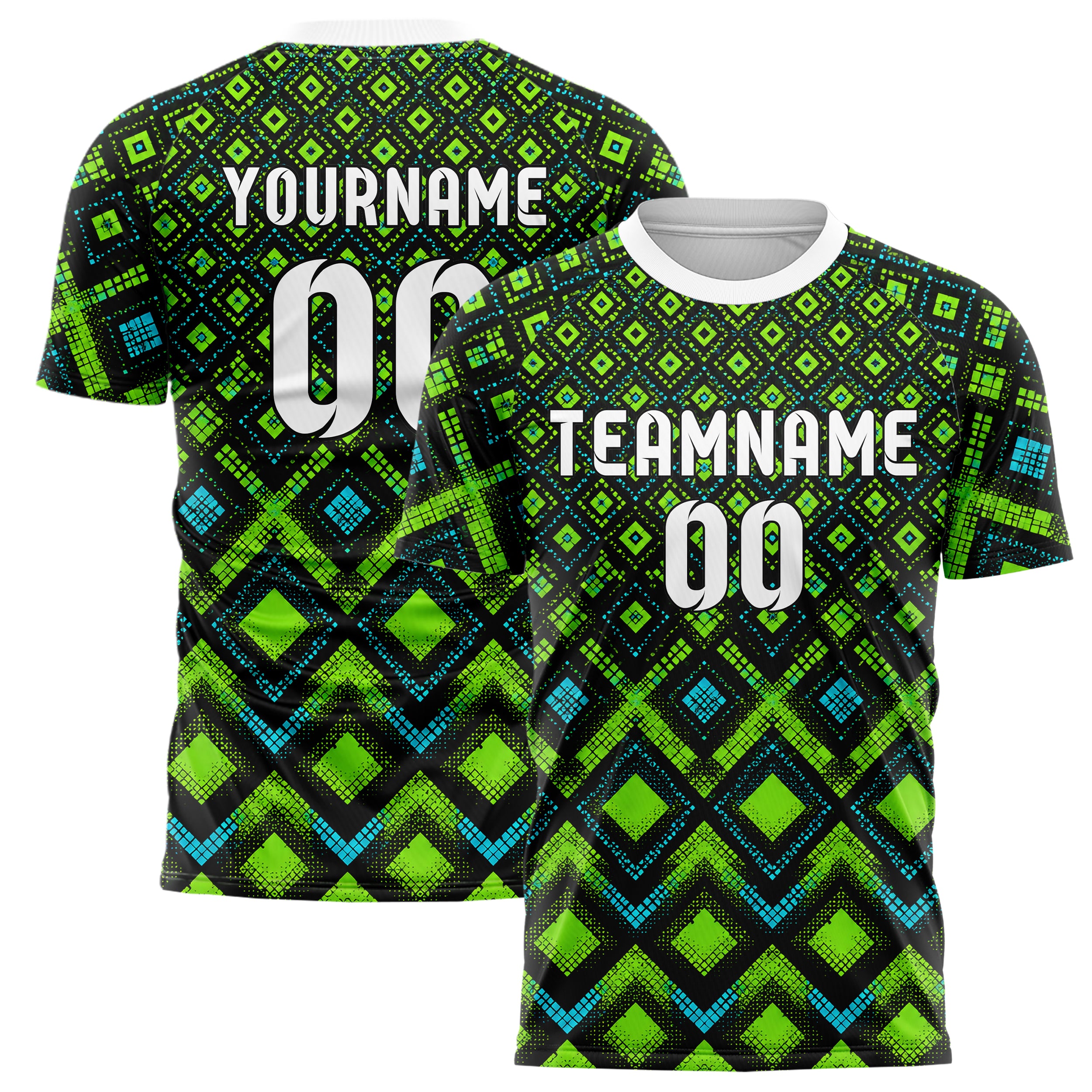 Neongruen lebendiges Rauten Square Grid Design 01-0093 individuelles Fußballtrikot main