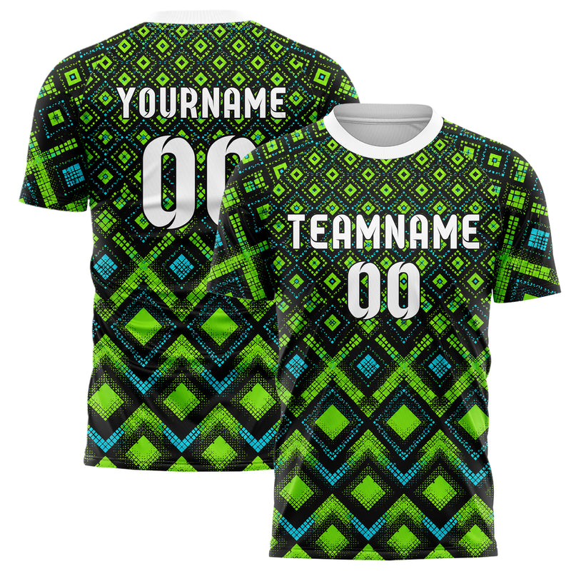 Neongruen lebendiges Rauten Square Grid Design 01-0093 individuelles Fußballtrikot main