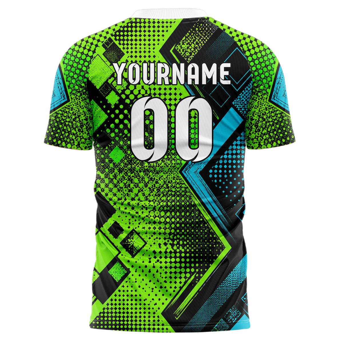Neongruen lebendiges Rauten radialer Center Fade Design 01-0105 individuelles Fußballtrikot back