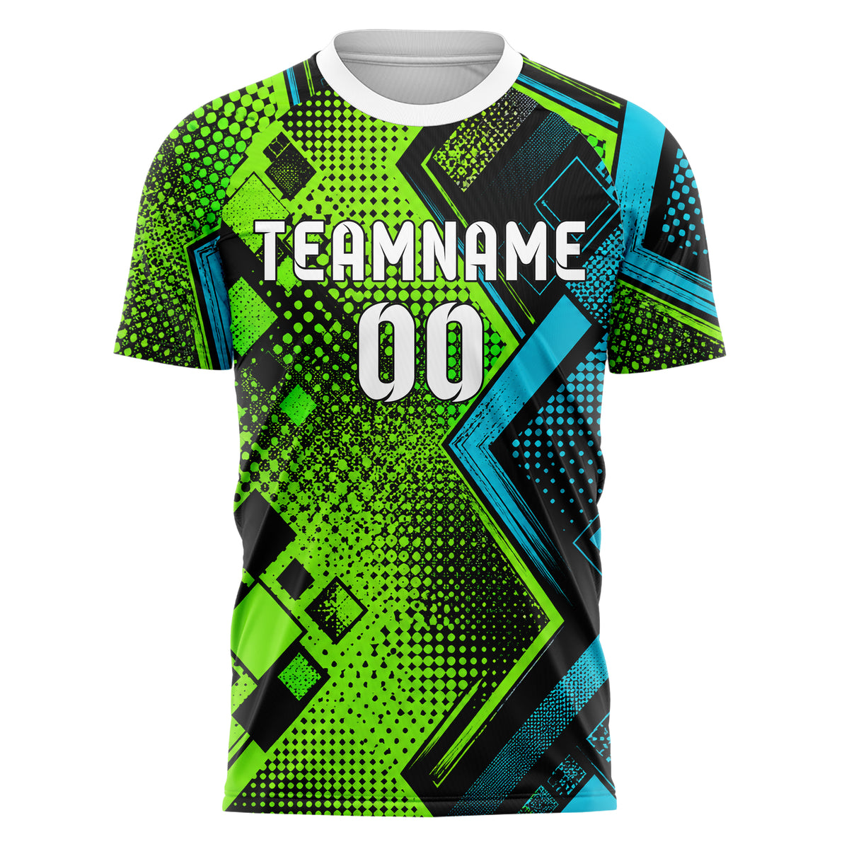 Neongruen lebendiges Rauten radialer Center Fade Design 01-0105 individuelles Fußballtrikot front