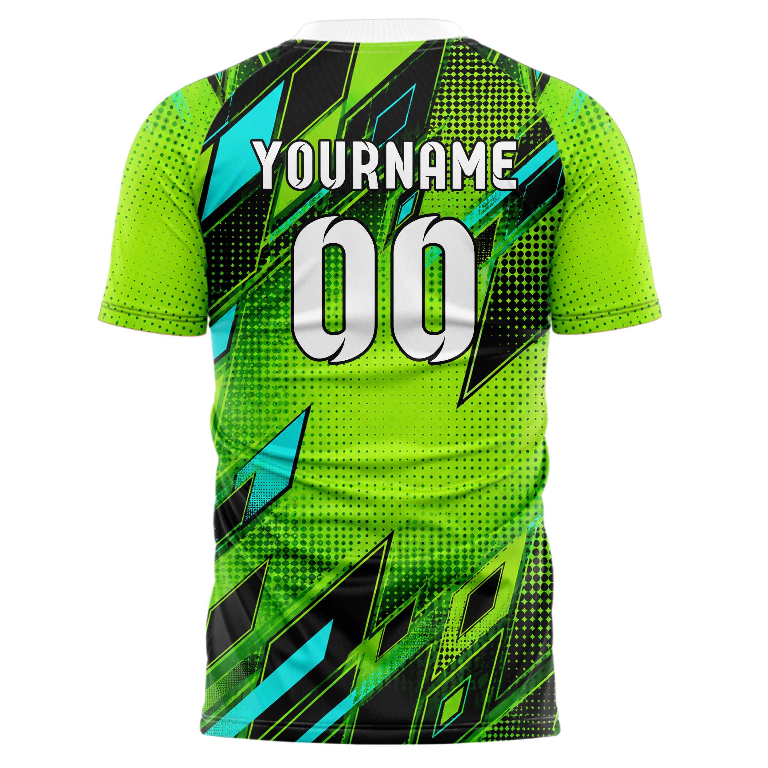 Neongruen lebendiges Rauten radialer Center Fade Design 01-0201 individuelles Fußballtrikot back