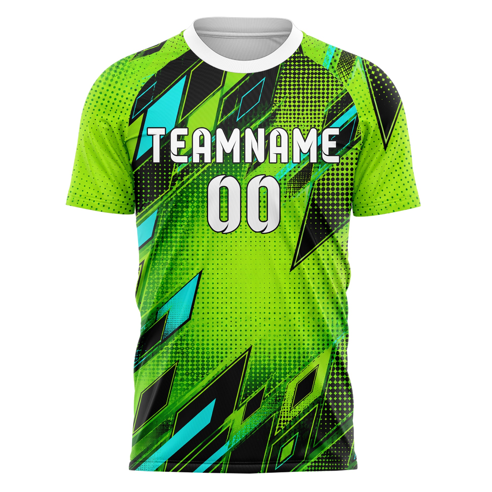 Neongruen lebendiges Rauten radialer Center Fade Design 01-0201 individuelles Fußballtrikot front