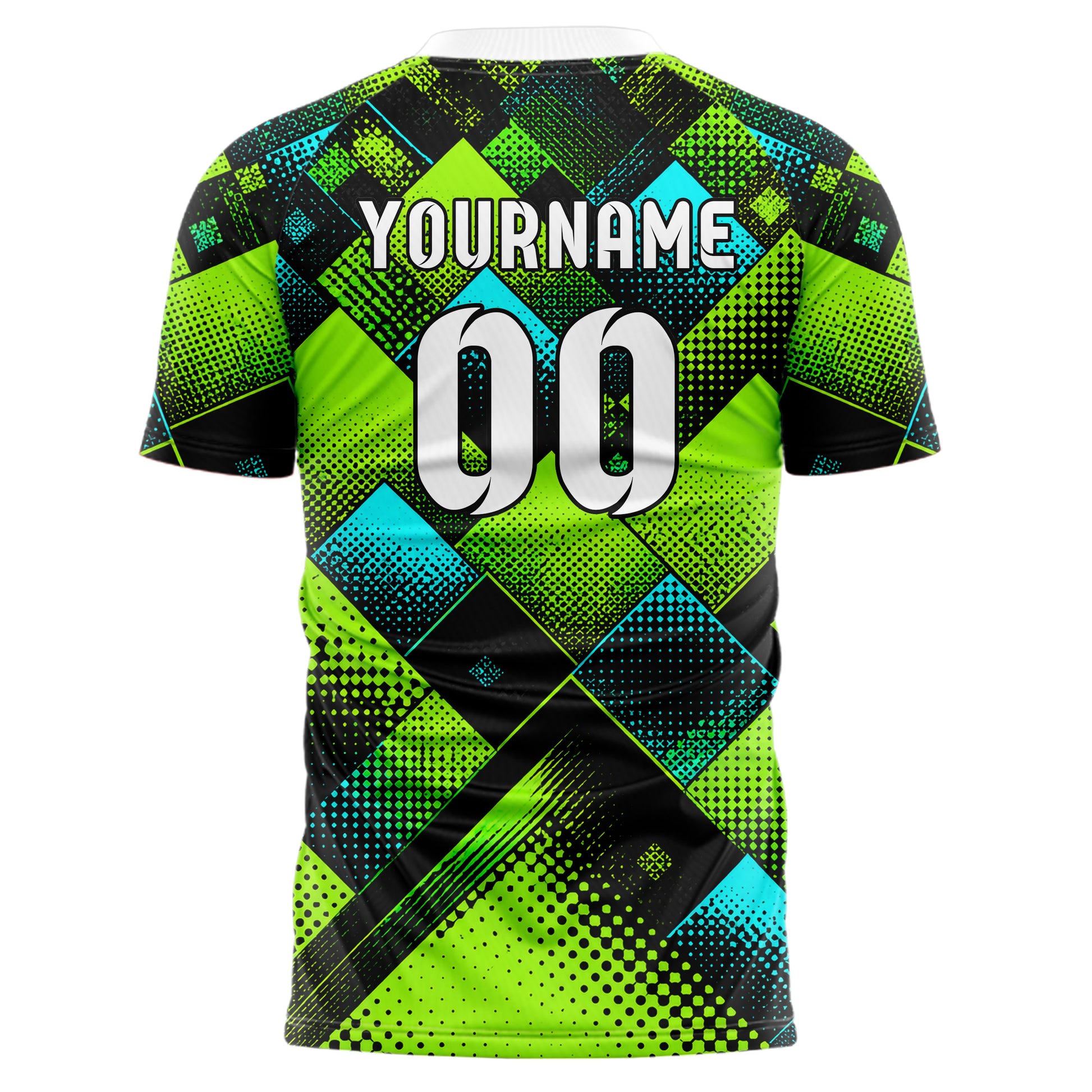 Neongruen lebendiges Rauten diagonale Tessellation Design 01-0066 individuelles Fußballtrikot back