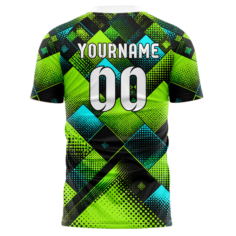 Neongruen lebendiges Rauten diagonale Tessellation Design 01-0066 individuelles Fußballtrikot back