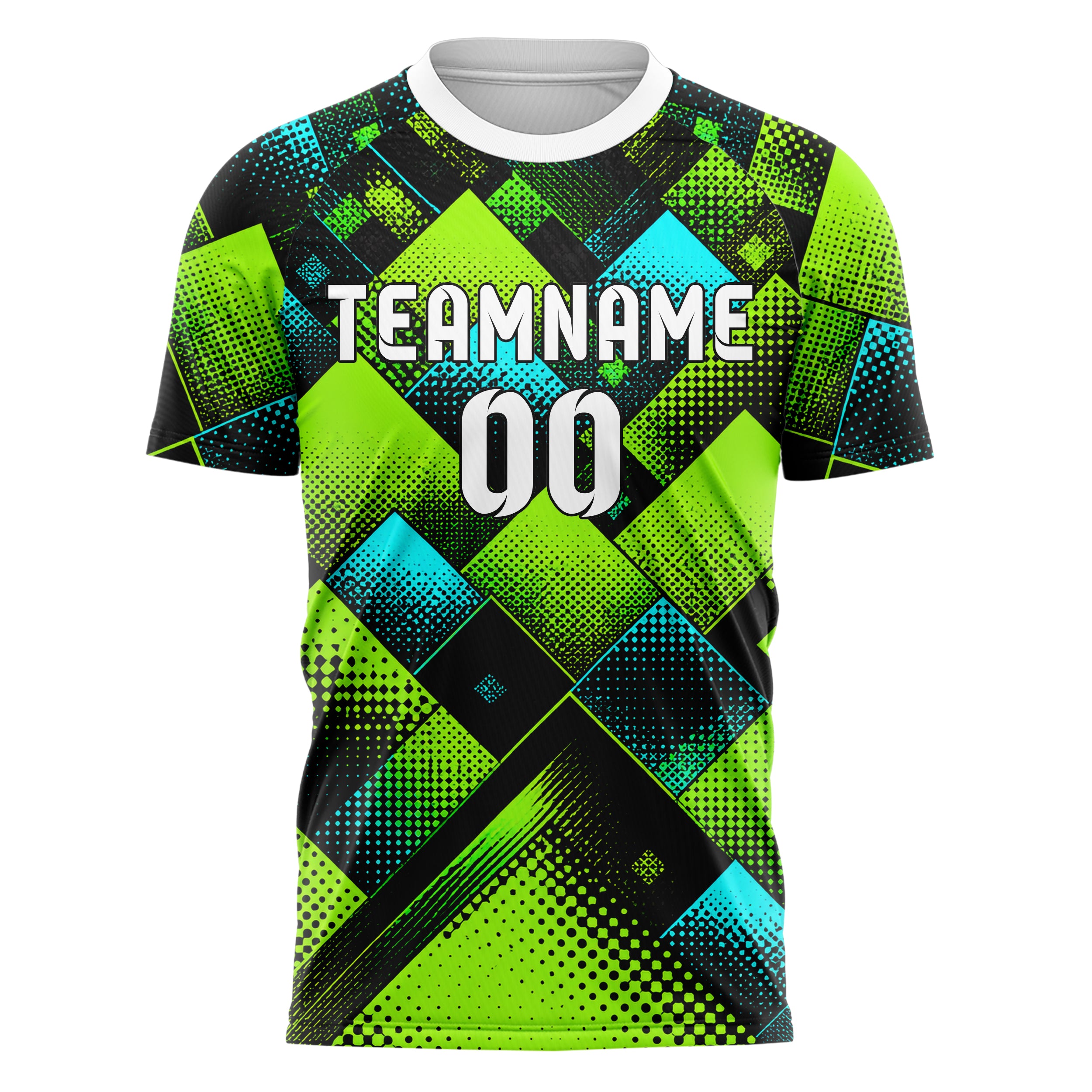Neongruen lebendiges Rauten diagonale Tessellation Design 01-0066 individuelles Fußballtrikot front