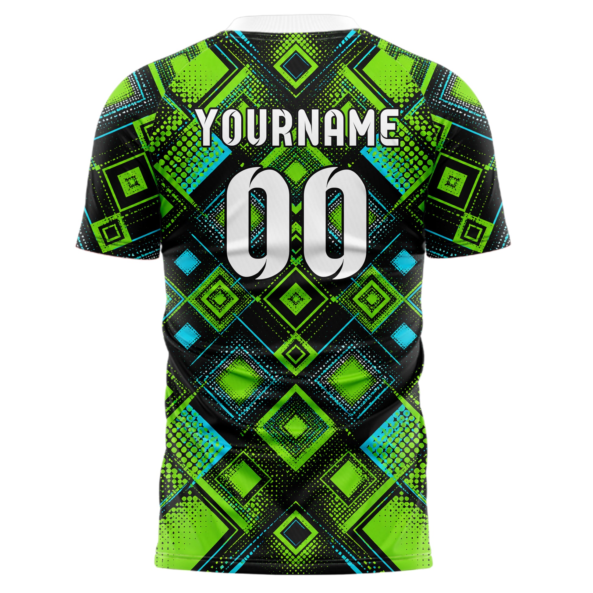 Neongruen lebendiges Rauten diagonale Tessellation Design 01-0330 individuelles Fußballtrikot back
