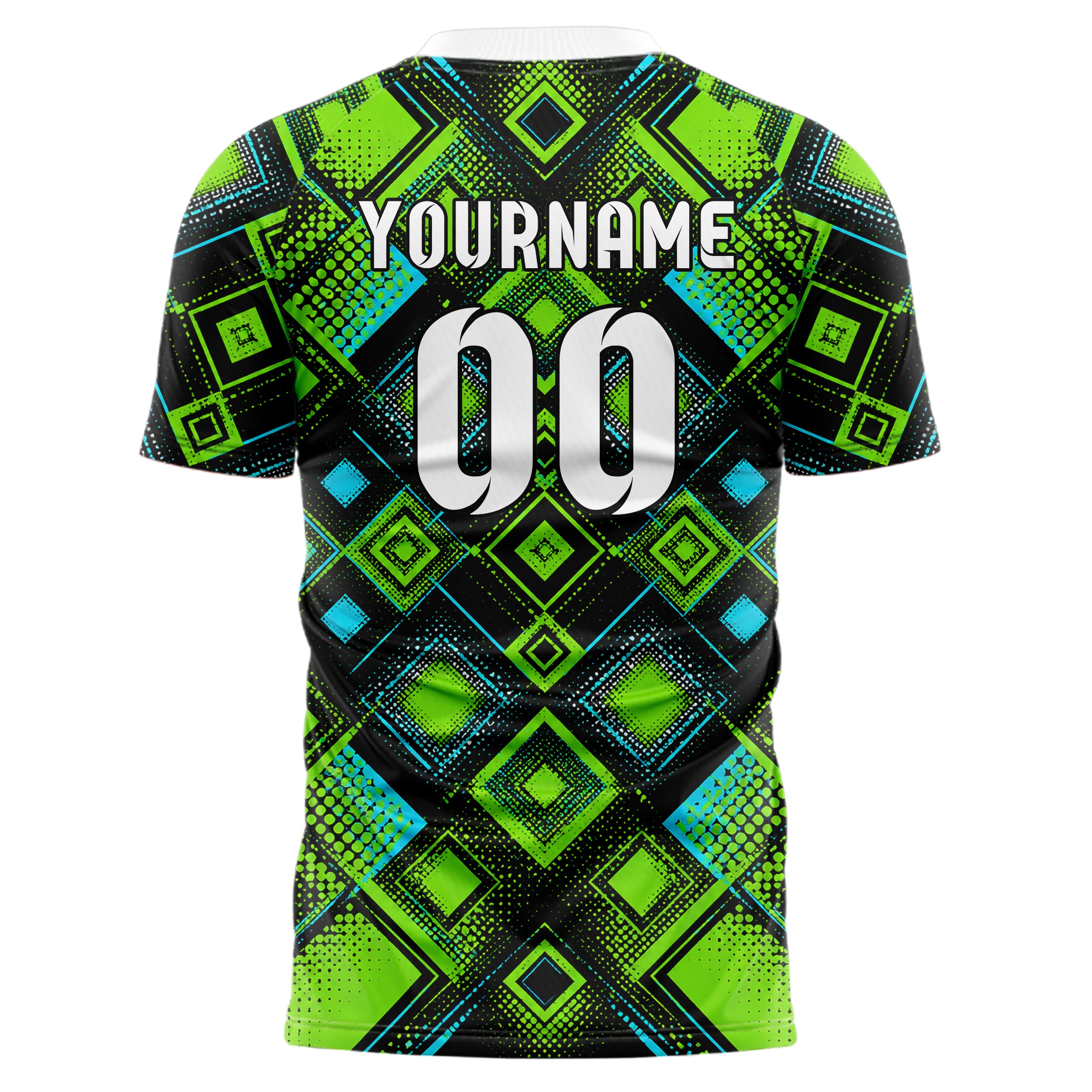 Neongruen lebendiges Rauten diagonale Tessellation Design 01-0330 individuelles Fußballtrikot back