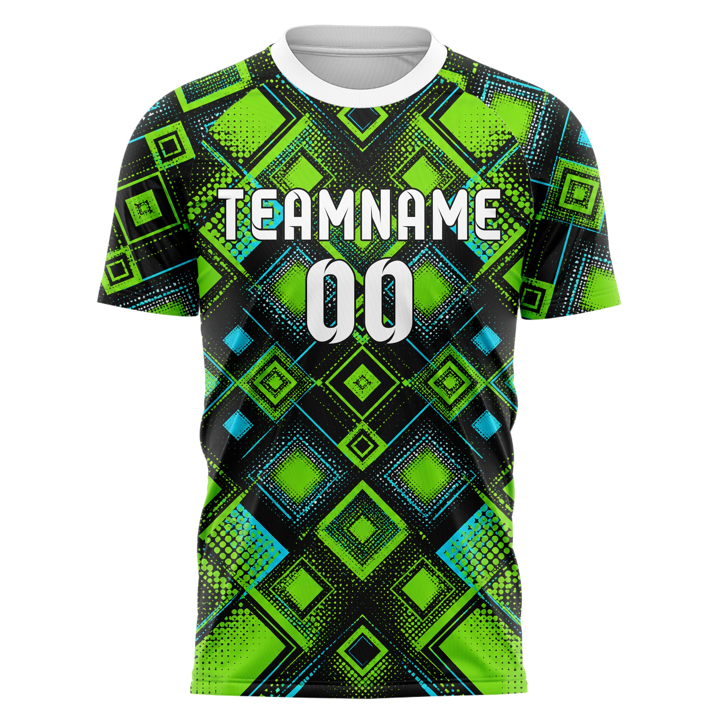 Neongruen lebendiges Rauten diagonale Tessellation Design 01-0330 individuelles Fußballtrikot front