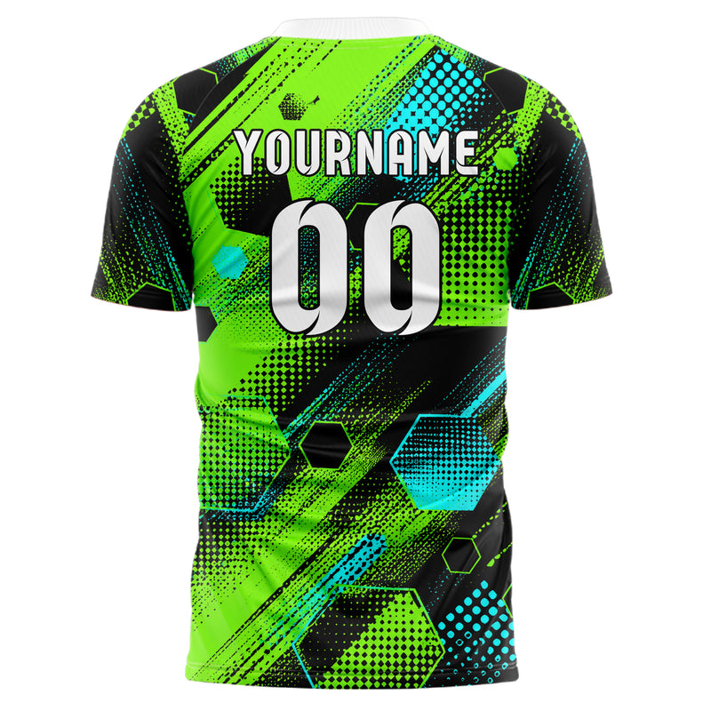 Neongruen lebendiges Rauten hexagonale Panels Design 01-0174 individuelles Fußballtrikot back