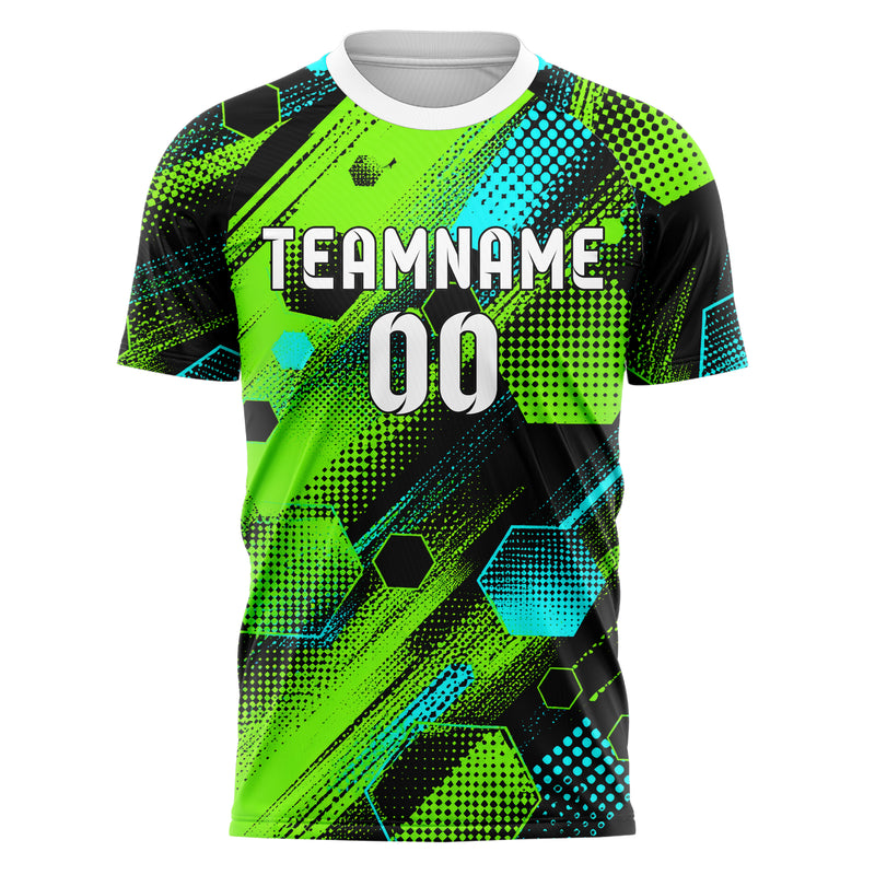 Neongruen lebendiges Rauten hexagonale Panels Design 01-0174 individuelles Fußballtrikot front