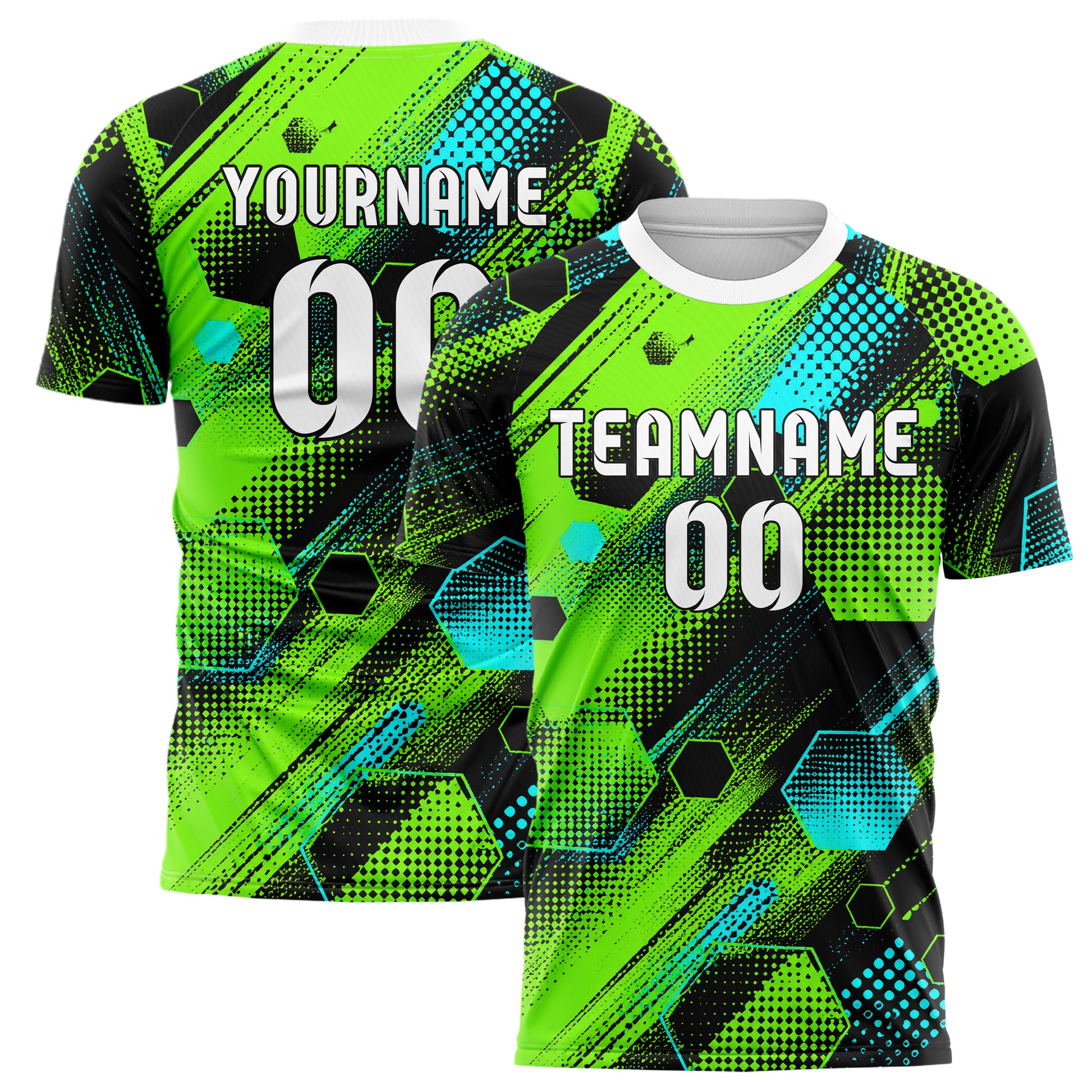 Neongruen lebendiges Rauten hexagonale Panels Design 01-0174 individuelles Fußballtrikot main