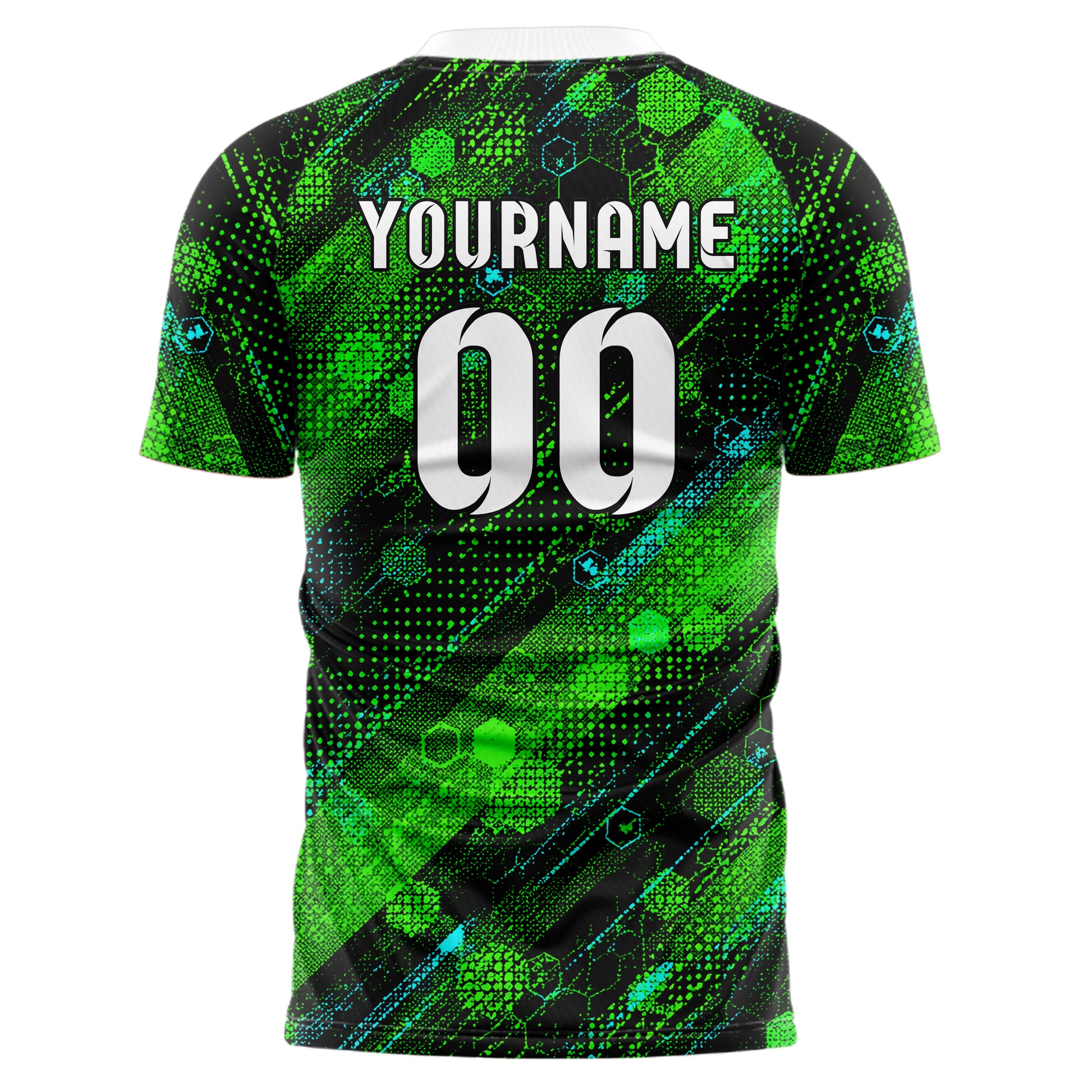 Neongruen lebendiges Rauten hexagonale Panels Design 01-0222 individuelles Fußballtrikot back