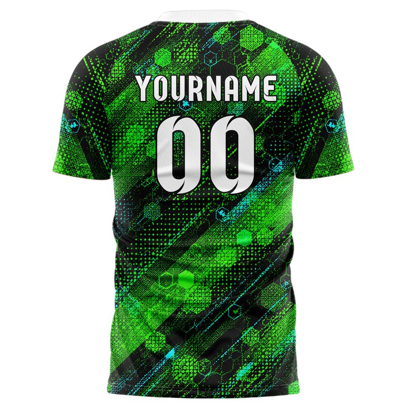 Neongruen lebendiges Rauten hexagonale Panels Design 01-0222 individuelles Fußballtrikot back