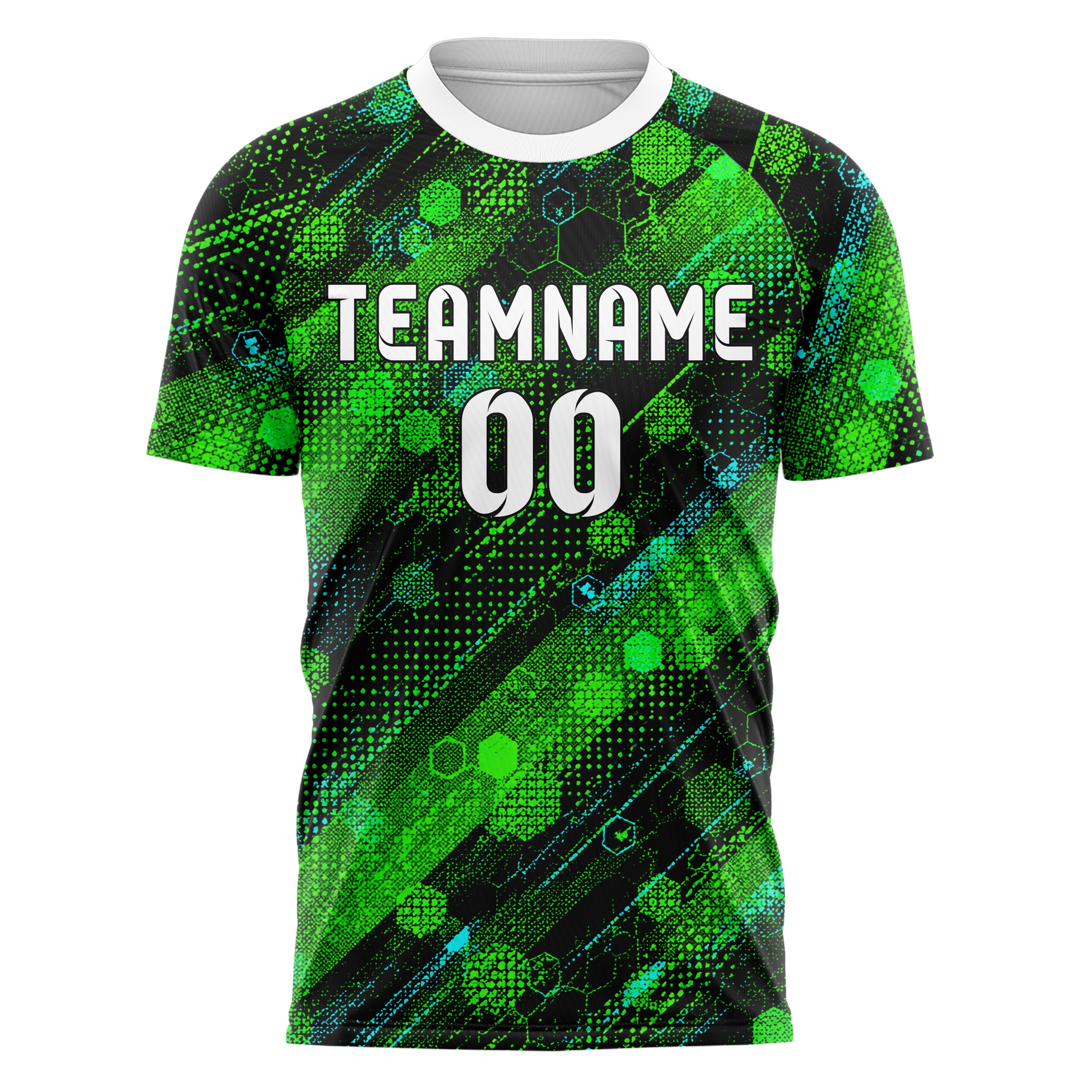 Neongruen lebendiges Rauten hexagonale Panels Design 01-0222 individuelles Fußballtrikot front