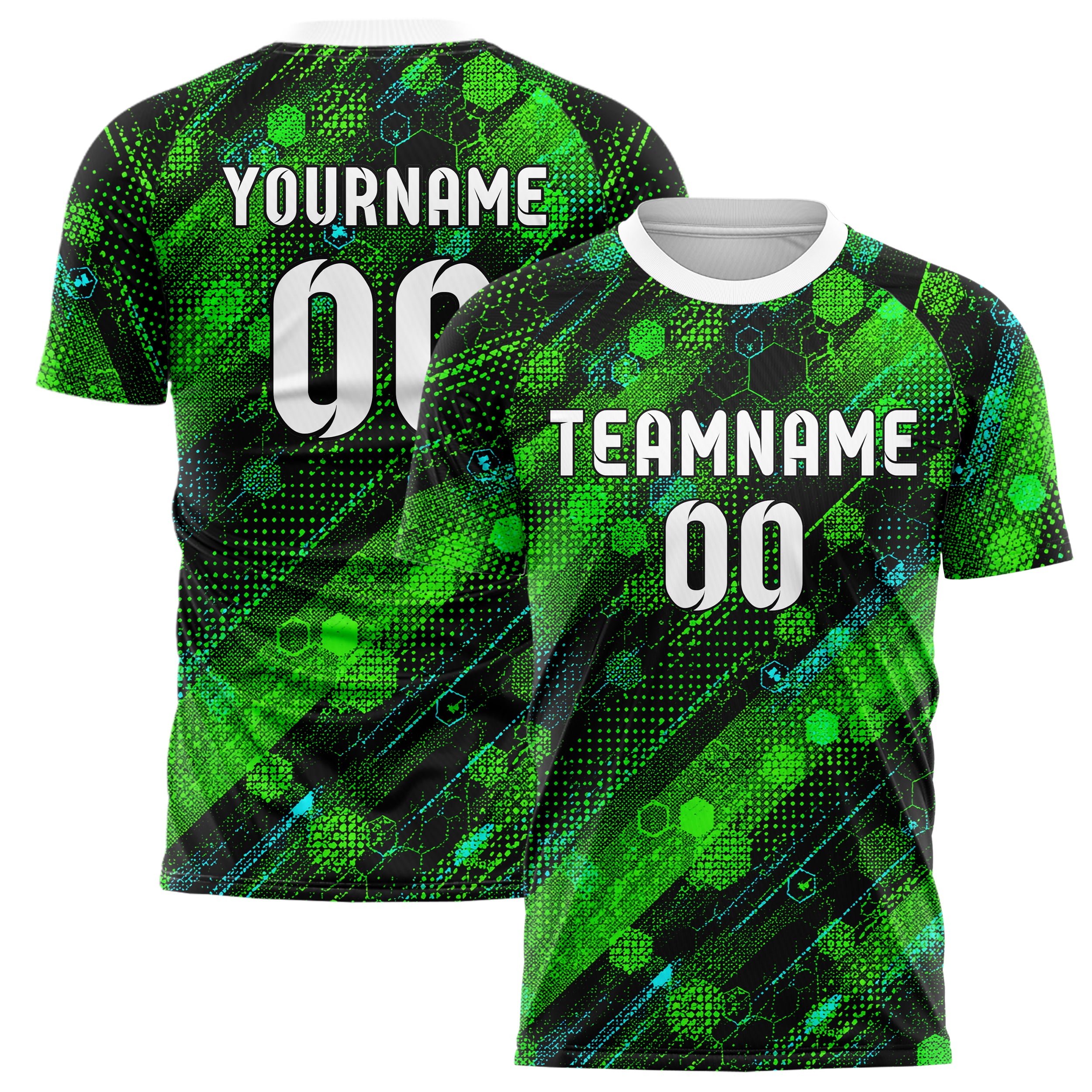 Neongruen lebendiges Rauten hexagonale Panels Design 01-0222 individuelles Fußballtrikot main