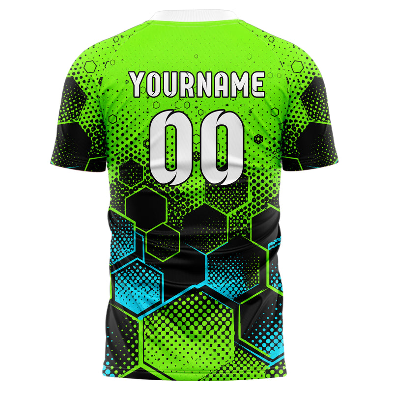 Neongruen lebendiges Rauten hexagonale Panels Design 01-0486 individuelles Fußballtrikot back