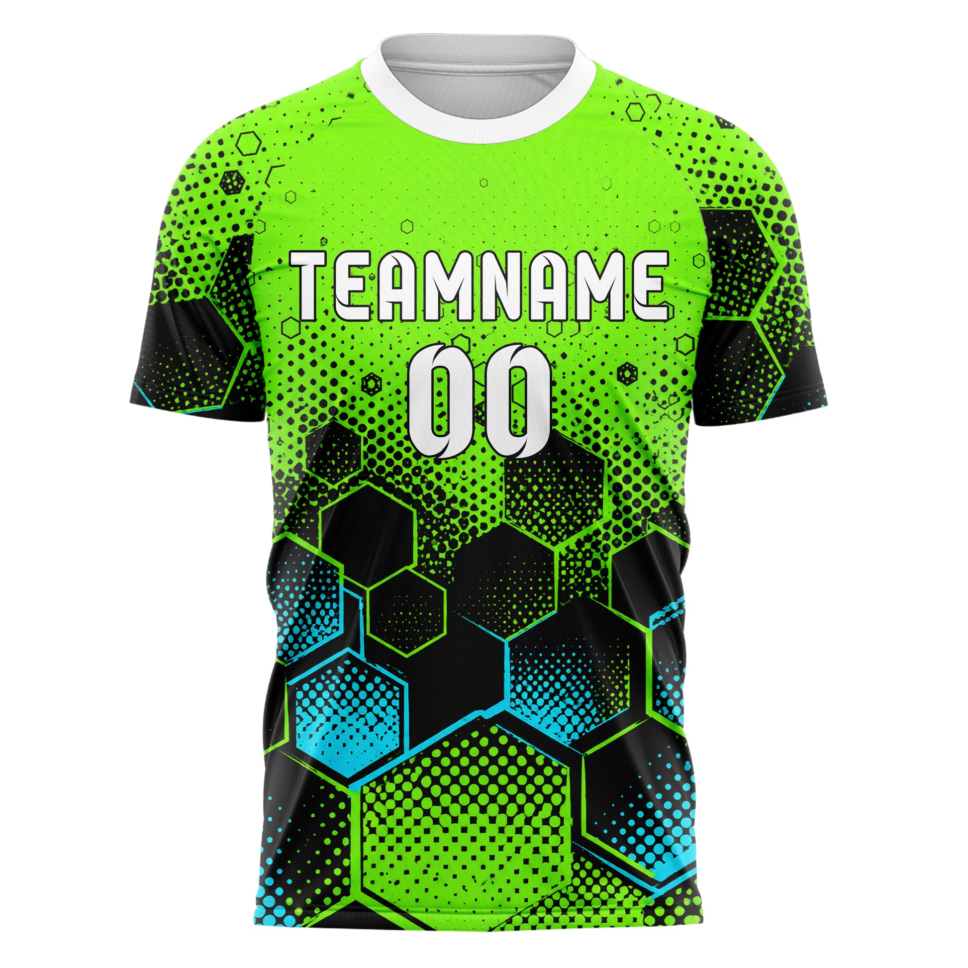 Neongruen lebendiges Rauten hexagonale Panels Design 01-0486 individuelles Fußballtrikot front