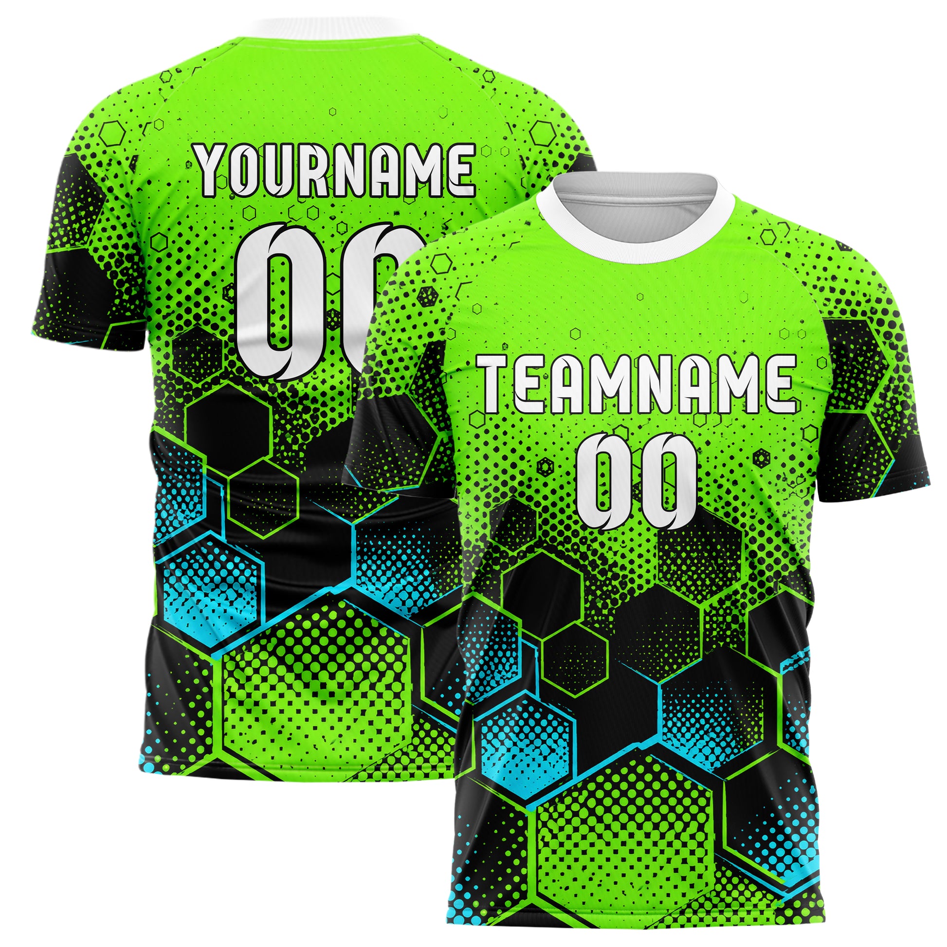 Neongruen lebendiges Rauten hexagonale Panels Design 01-0486 individuelles Fußballtrikot main