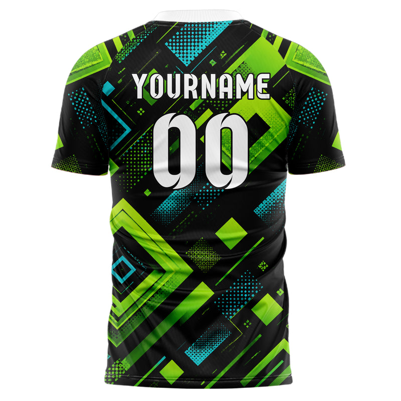 Neongruen lebendiges Rauten Layered 3D Rhombus Design 01-0099 individuelles Fußballtrikot back