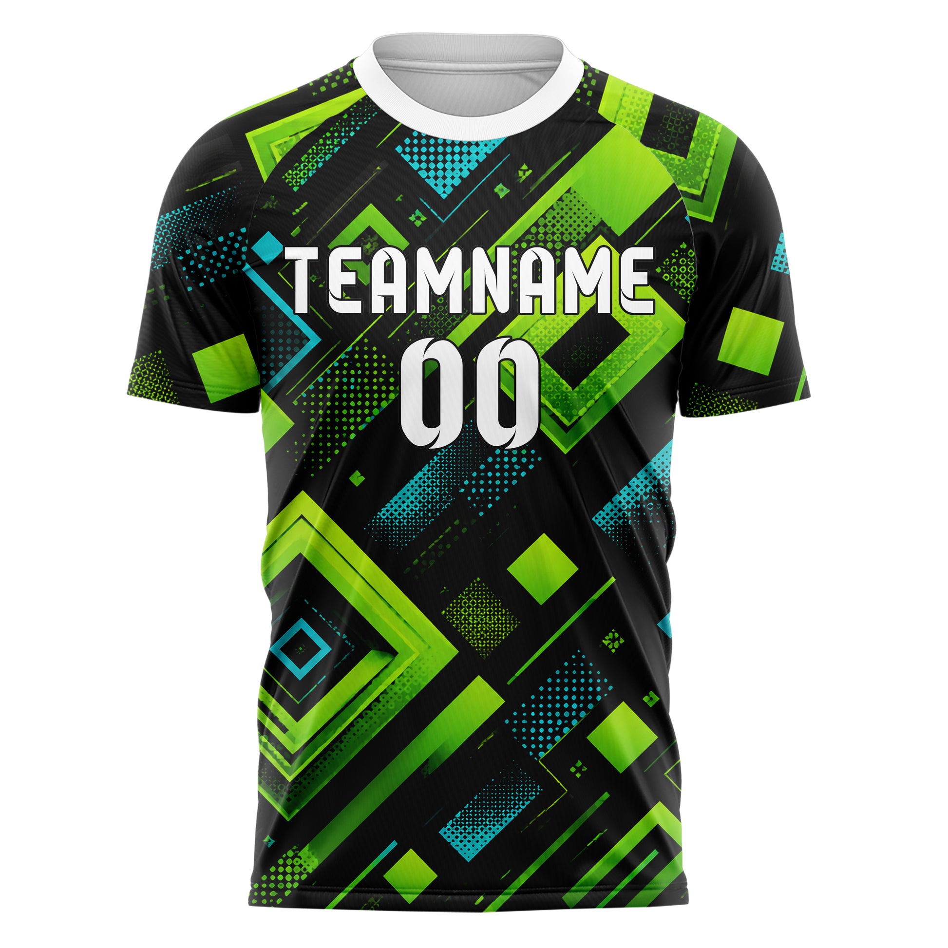 Neongruen lebendiges Rauten Layered 3D Rhombus Design 01-0099 individuelles Fußballtrikot front
