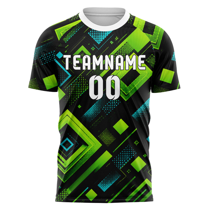 Neongruen lebendiges Rauten Layered 3D Rhombus Design 01-0099 individuelles Fußballtrikot front