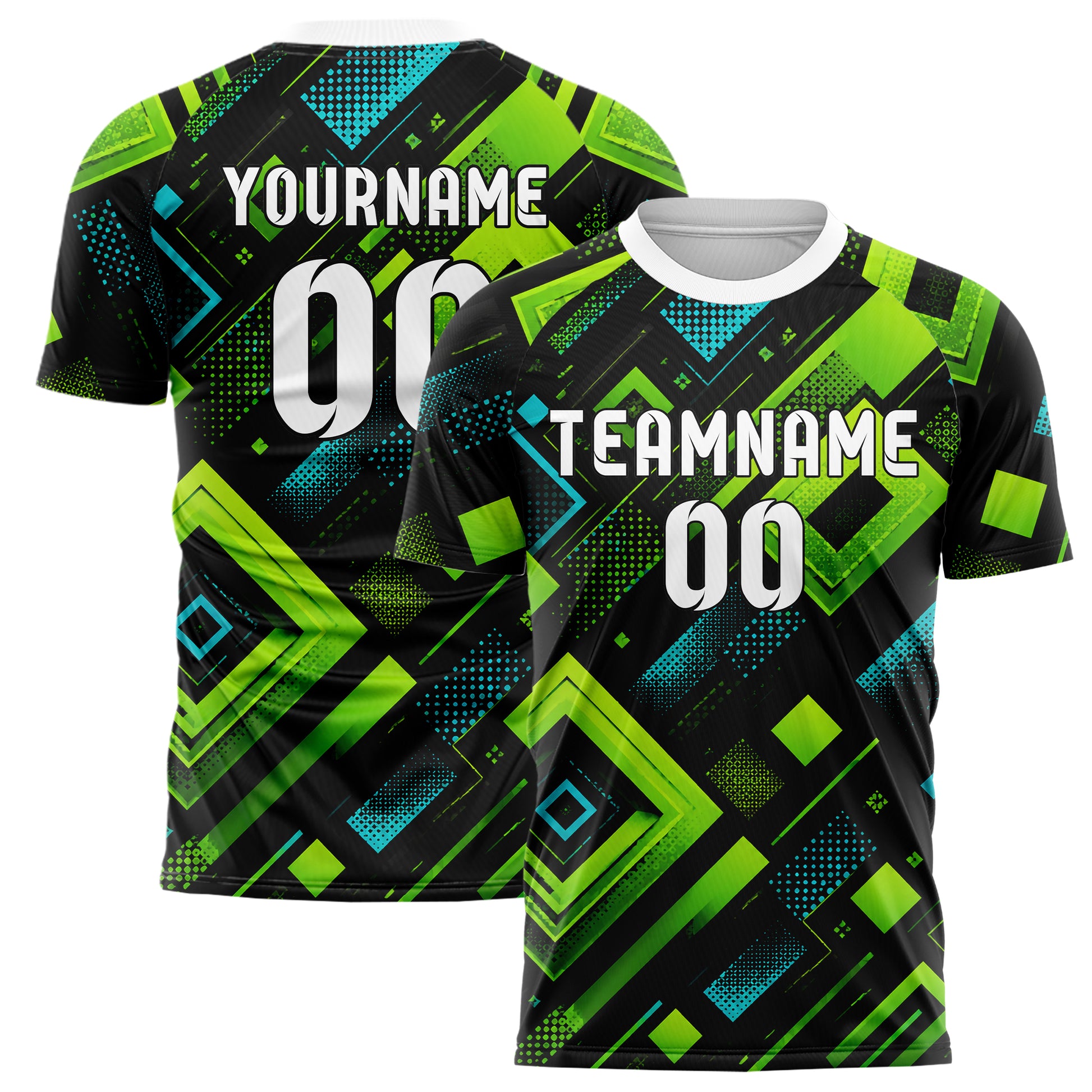 Neongruen lebendiges Rauten Layered 3D Rhombus Design 01-0099 individuelles Fußballtrikot main