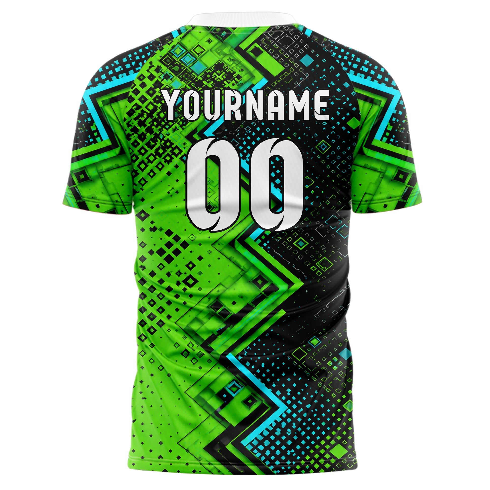 Neongruen lebendiges Rauten Layered 3D Rhombus Design 01-0363 individuelles Fußballtrikot back