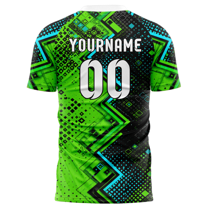 Neongruen lebendiges Rauten Layered 3D Rhombus Design 01-0363 individuelles Fußballtrikot back