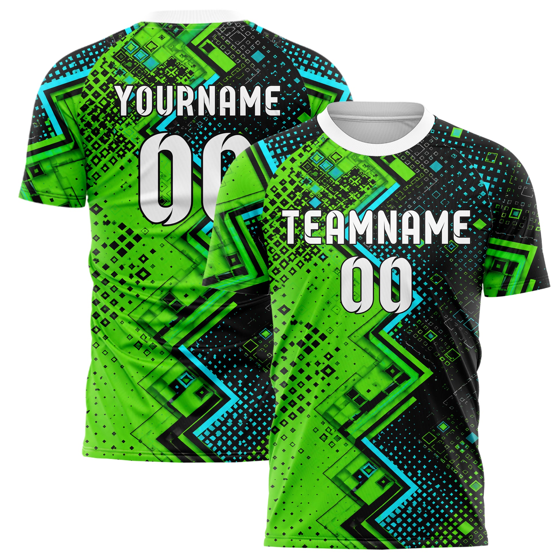 Neongruen lebendiges Rauten Layered 3D Rhombus Design 01-0363 individuelles Fußballtrikot main