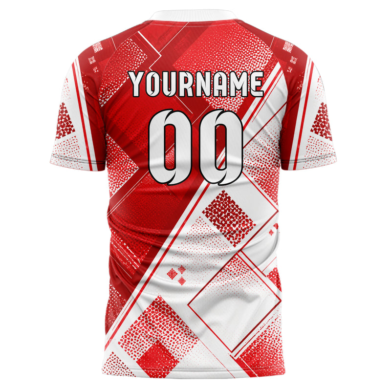 Rot klassisches Rauten diagonale Tessellation Design 01-0202 individuelles Fußballtrikot back