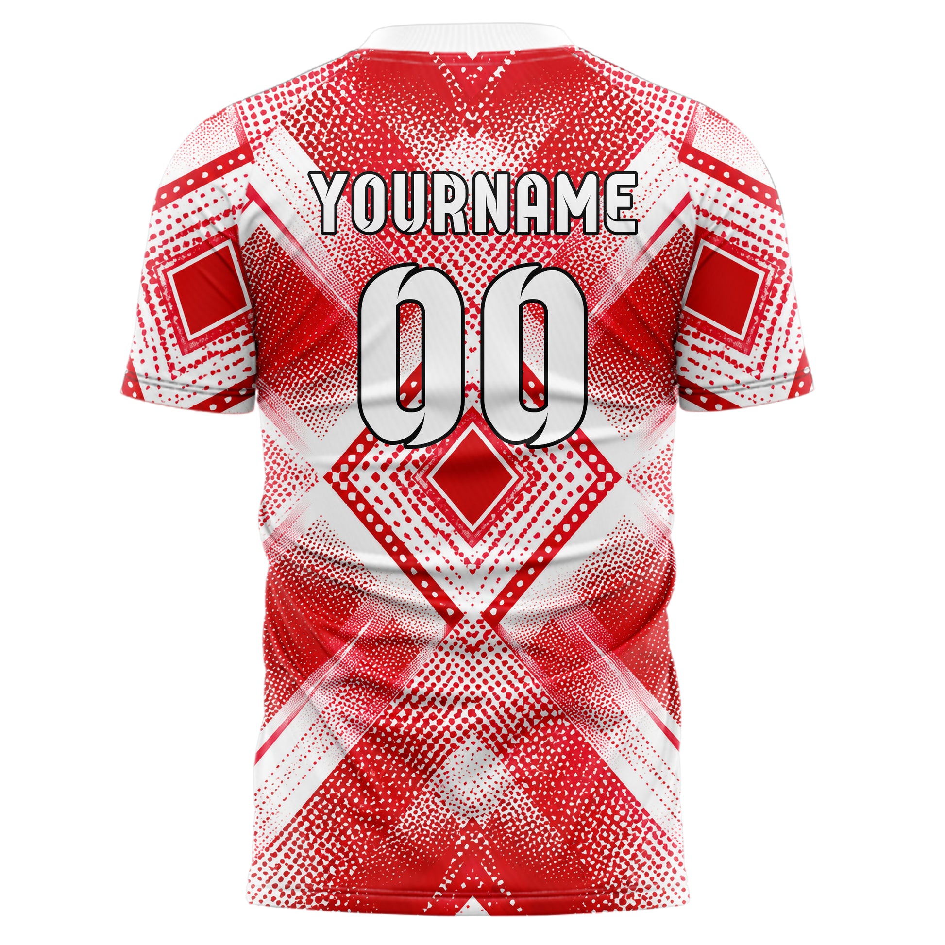 Rot klassisches Rauten diagonale Tessellation Design 01-0274 individuelles Fußballtrikot back