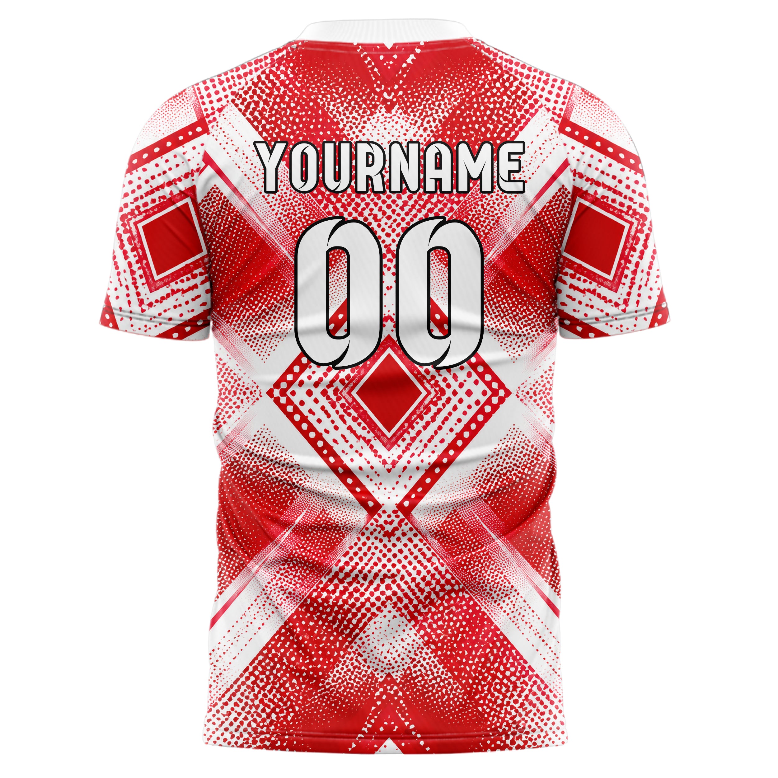 Rot klassisches Rauten diagonale Tessellation Design 01-0274 individuelles Fußballtrikot back