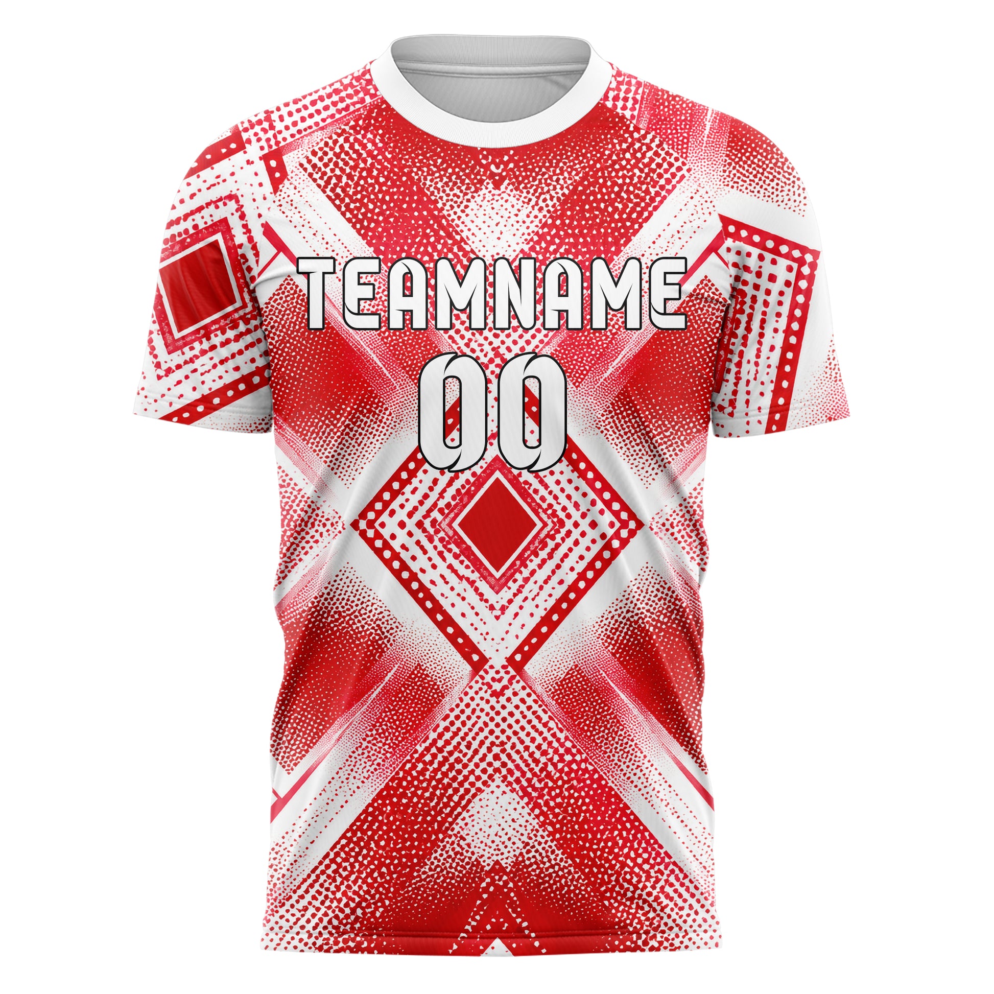 Rot klassisches Rauten diagonale Tessellation Design 01-0274 individuelles Fußballtrikot front