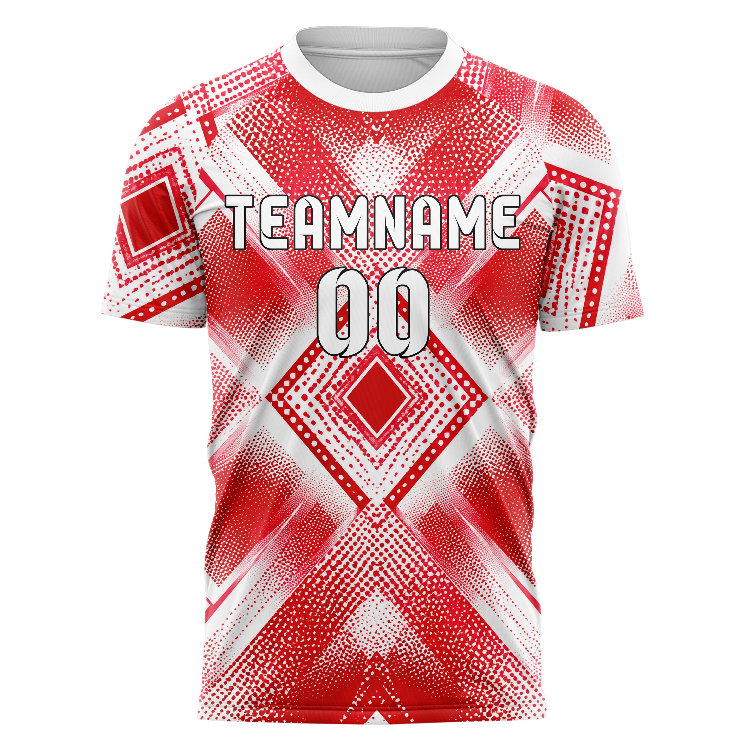 Rot klassisches Rauten diagonale Tessellation Design 01-0274 individuelles Fußballtrikot front