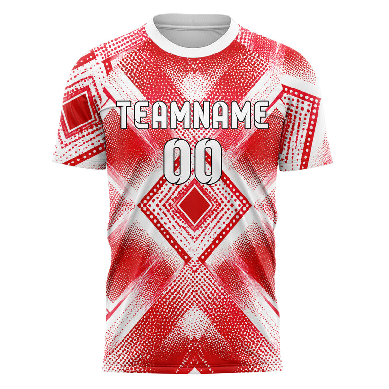 Rot klassisches Rauten diagonale Tessellation Design 01-0274 individuelles Fußballtrikot front