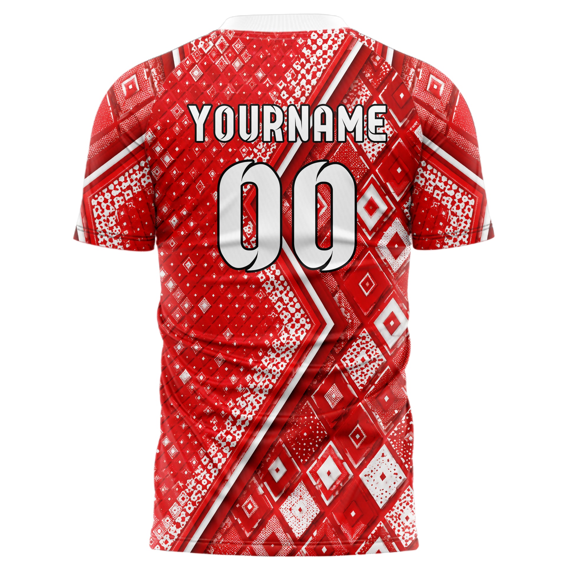 Rot klassisches Rauten Layered 3D Rhombus Design 01-0163 individuelles Fußballtrikot back