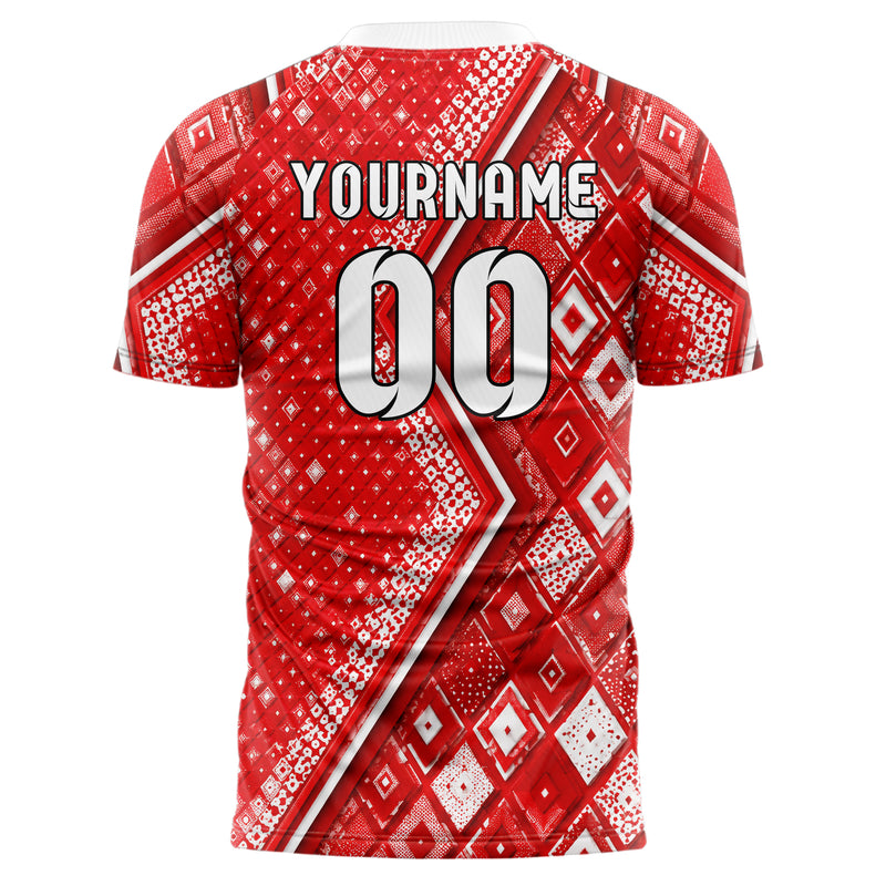 Rot klassisches Rauten Layered 3D Rhombus Design 01-0163 individuelles Fußballtrikot back