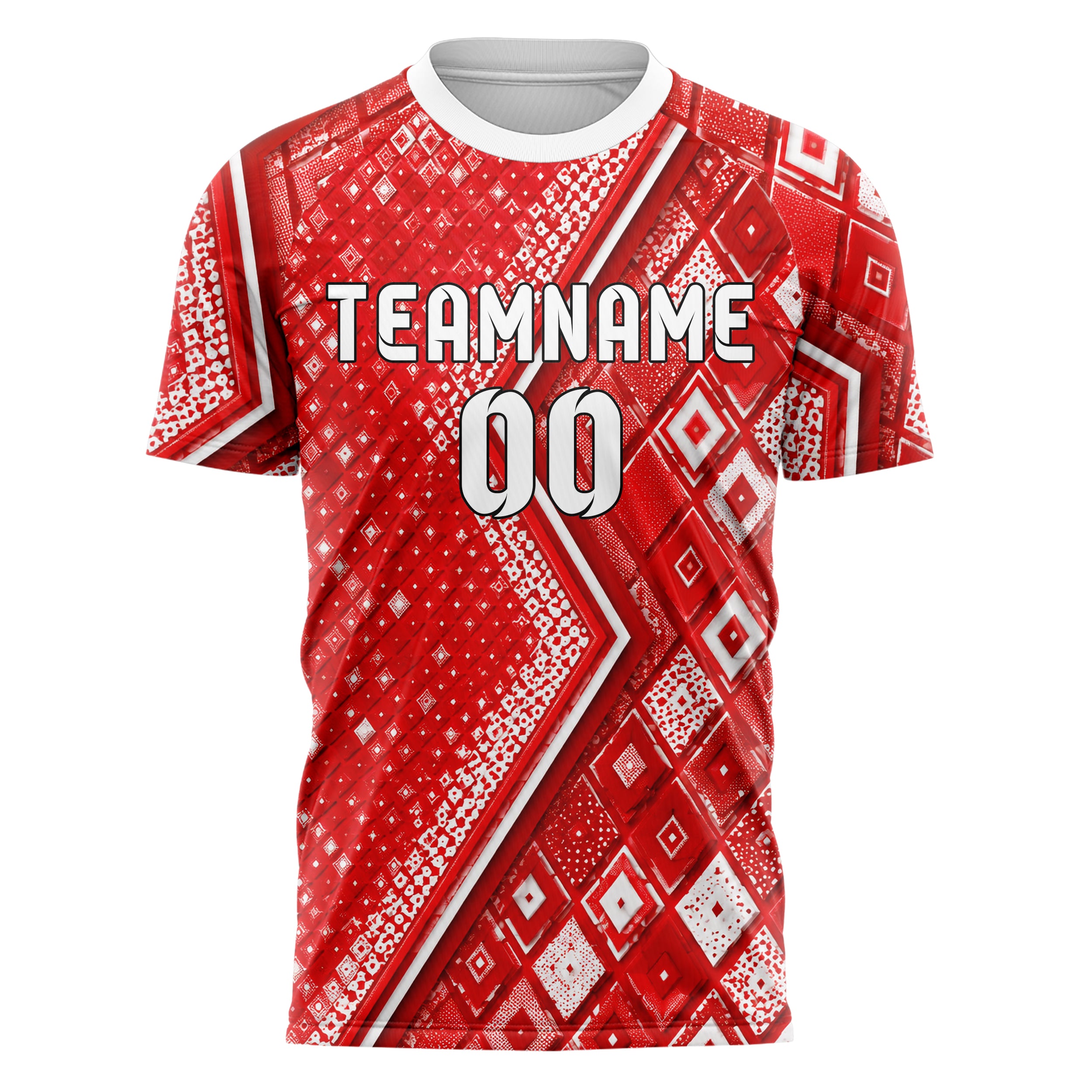 Rot klassisches Rauten Layered 3D Rhombus Design 01-0163 individuelles Fußballtrikot front