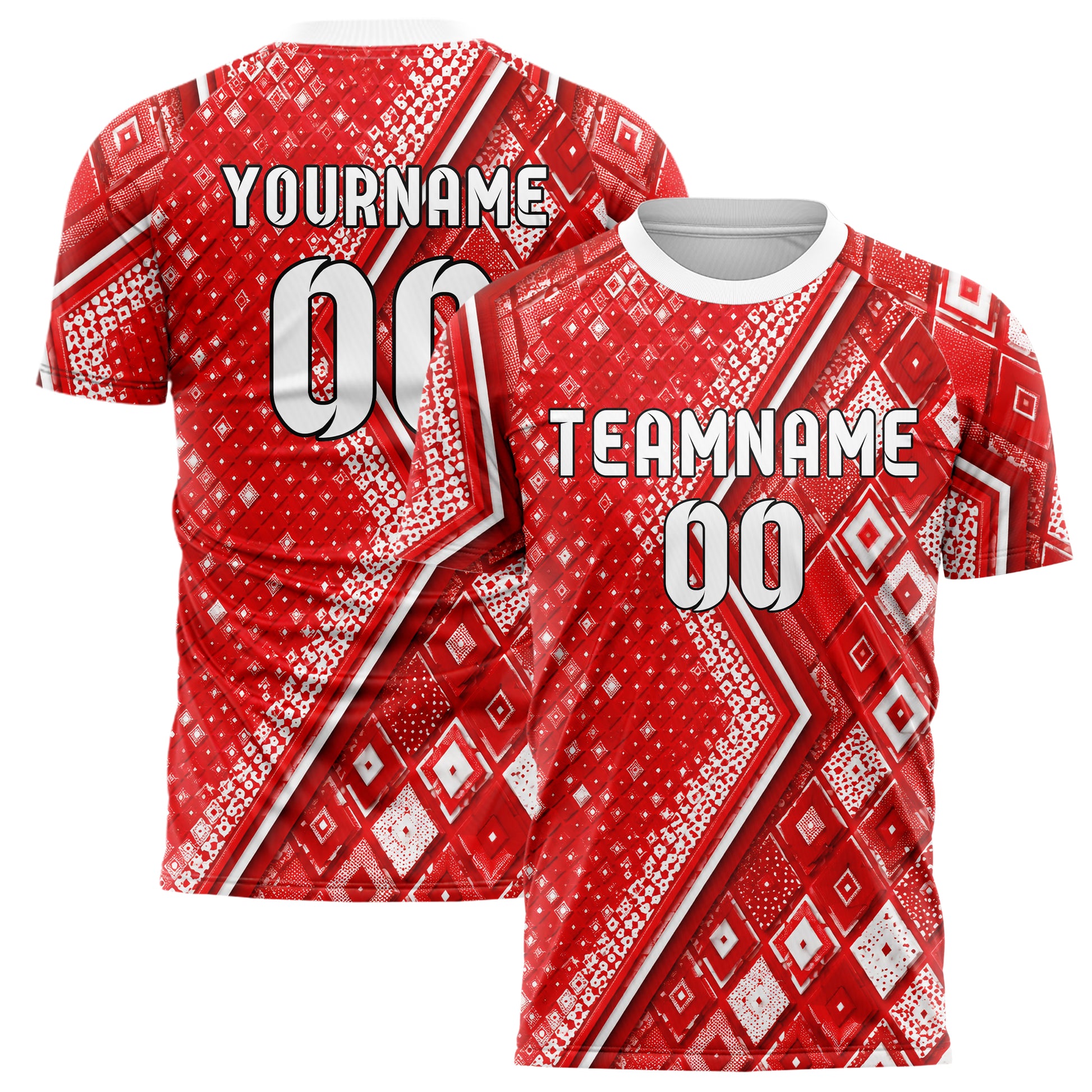 Rot klassisches Rauten Layered 3D Rhombus Design 01-0163 individuelles Fußballtrikot main