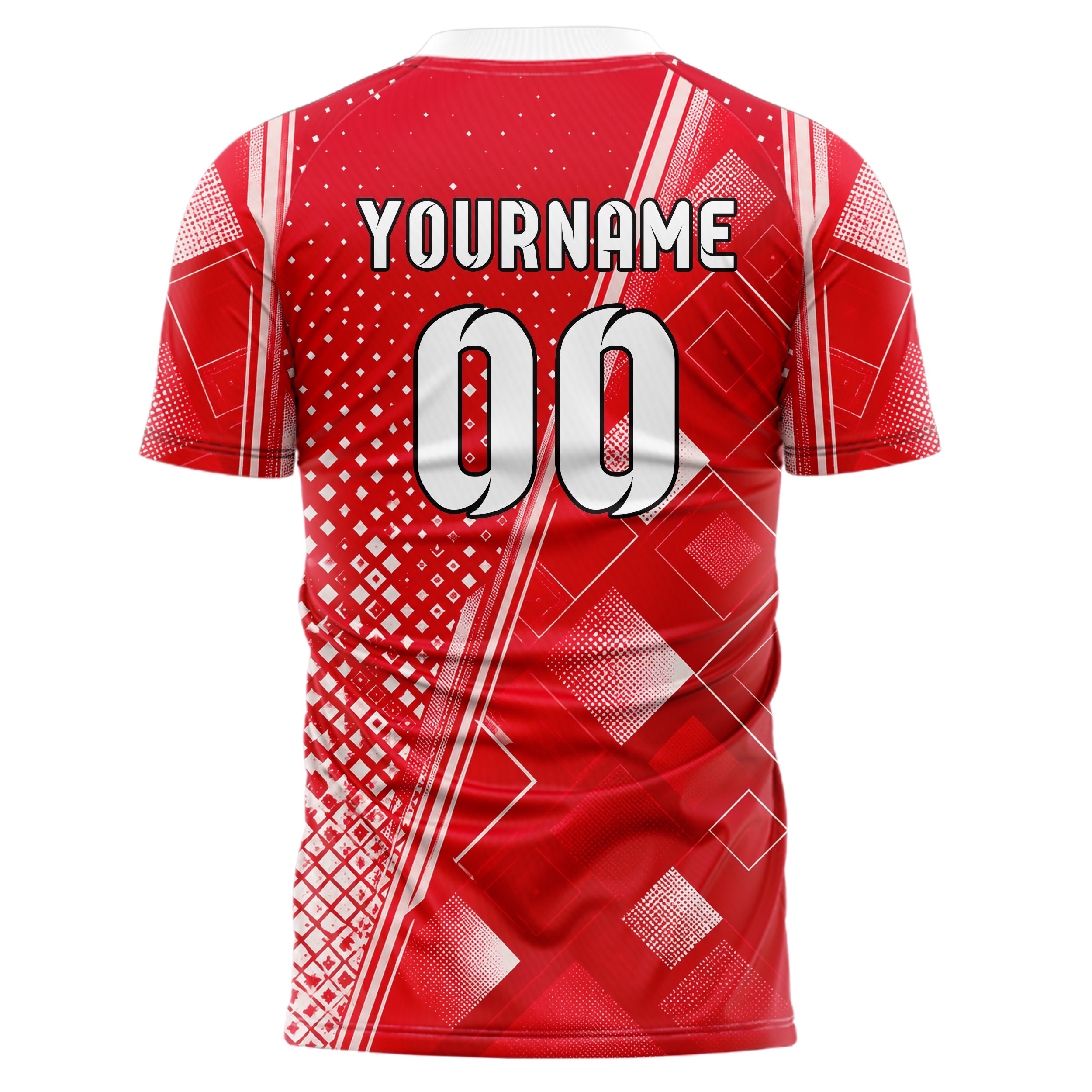 Rot klassisches Rauten Micro to Macro Gradient Design 01-0244 individuelles Fußballtrikot back