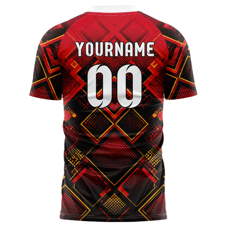 Karmesinrot dunkles Rauten Square Grid Design 01-0429 individuelles Fußballtrikot back