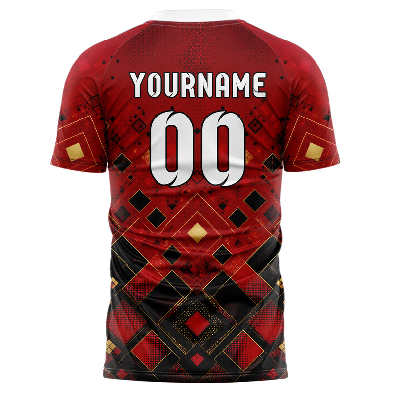 Karmesinrot dunkles Rauten dichter Verlauf von unten Design 01-0111 individuelles Fußballtrikot back