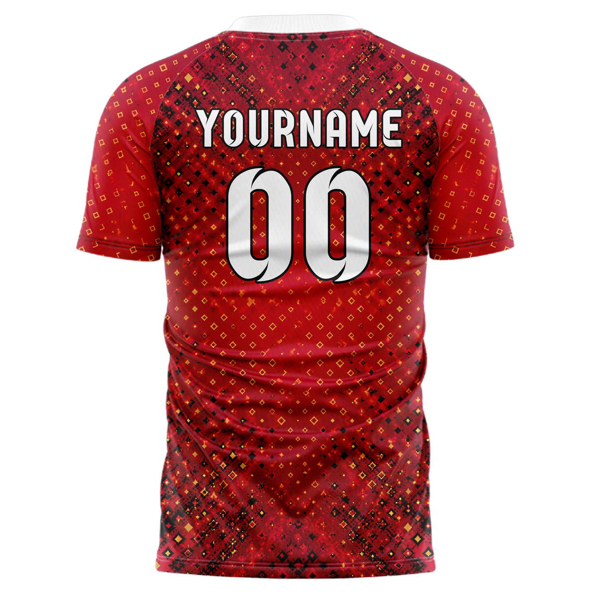 Karmesinrot dunkles Rauten radialer Center Fade Design 01-0081 individuelles Fußballtrikot back