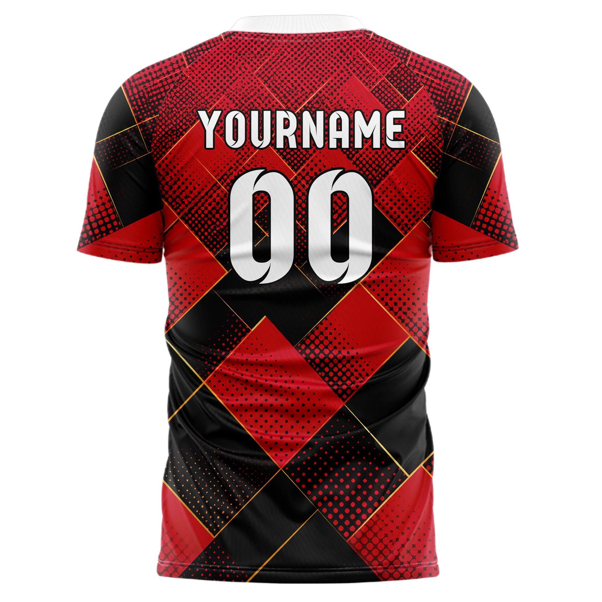 Karmesinrot dunkles Rauten diagonale Tessellation Design 01-0210 individuelles Fußballtrikot back