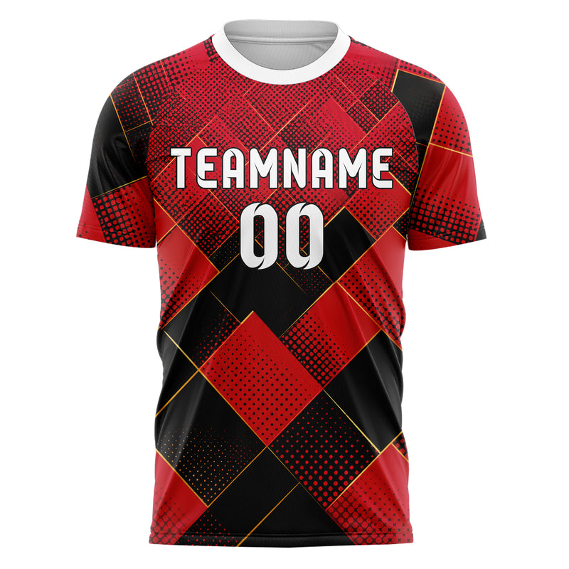 Karmesinrot dunkles Rauten diagonale Tessellation Design 01-0210 individuelles Fußballtrikot front