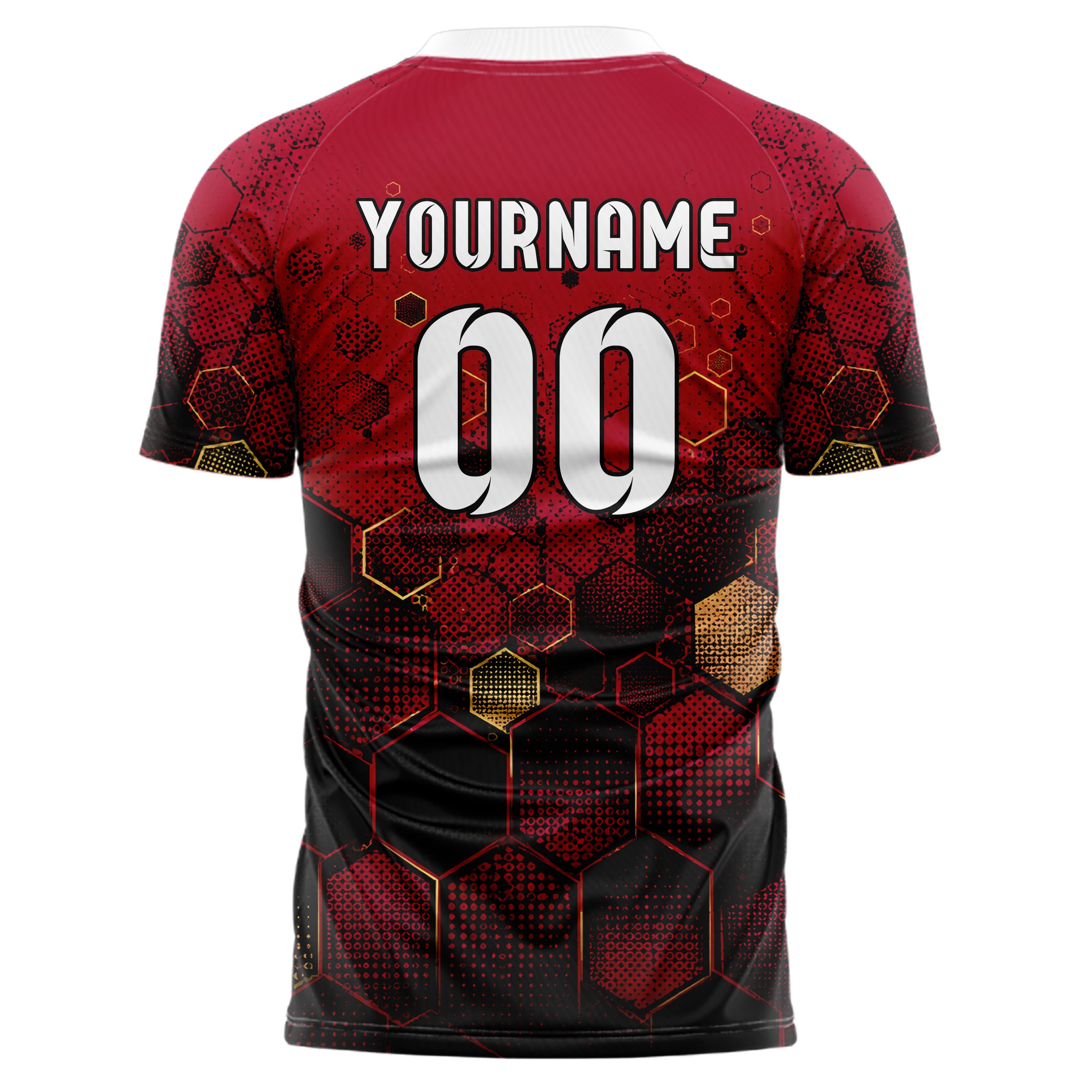 Karmesinrot dunkles Rauten hexagonale Panels Design 01-0102 individuelles Fußballtrikot back