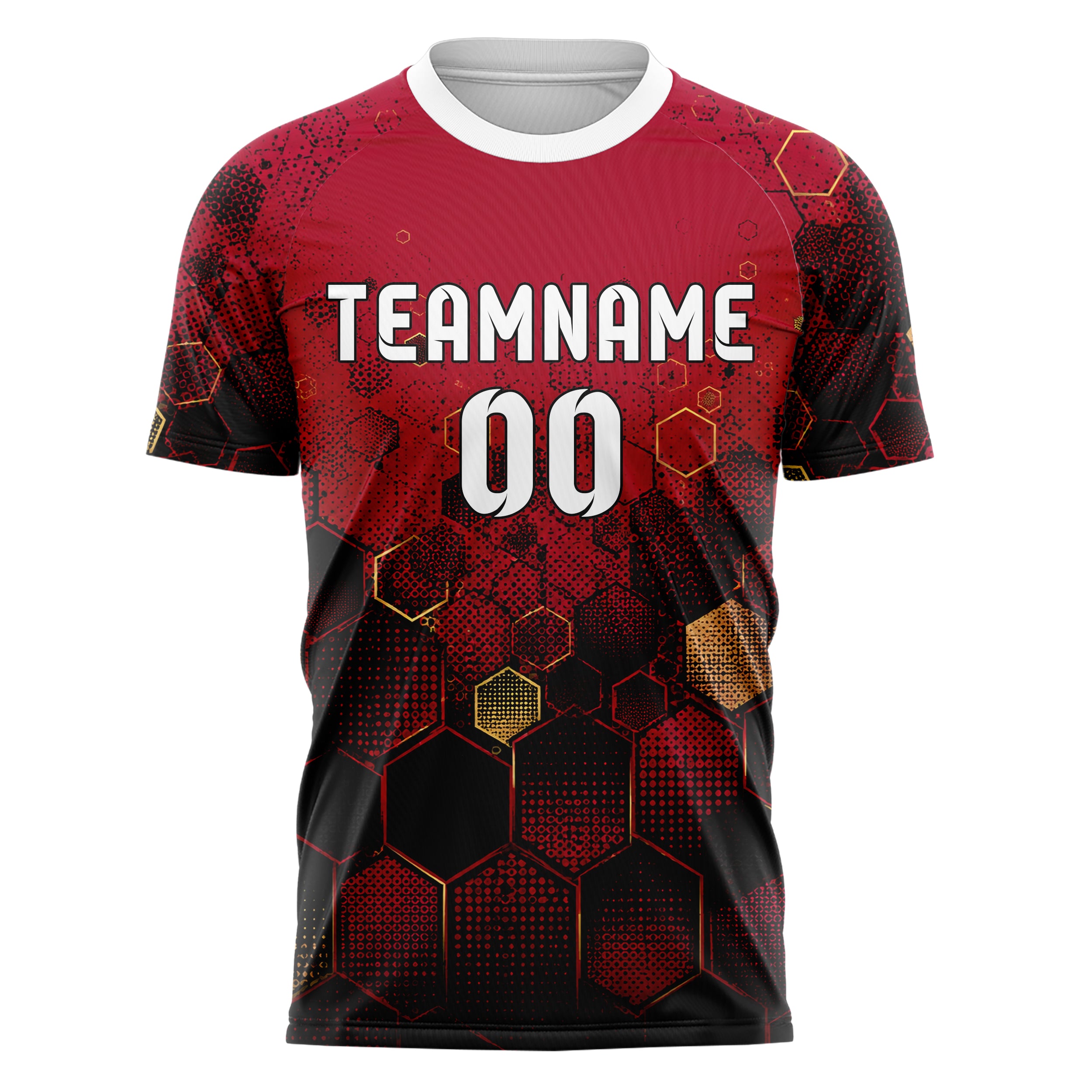 Karmesinrot dunkles Rauten hexagonale Panels Design 01-0102 individuelles Fußballtrikot front