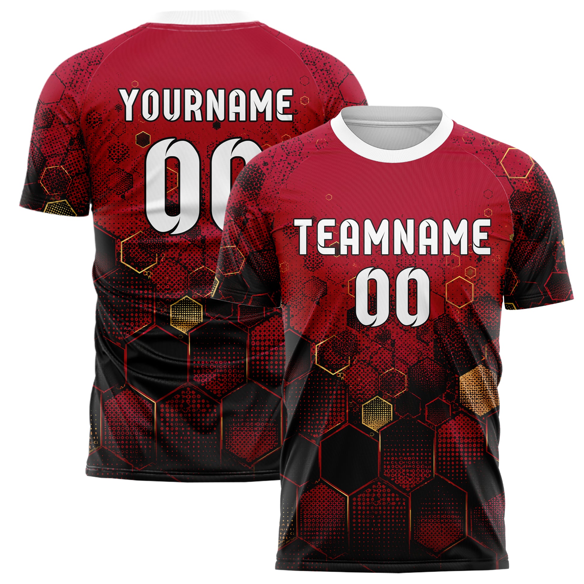 Karmesinrot dunkles Rauten hexagonale Panels Design 01-0102 individuelles Fußballtrikot main