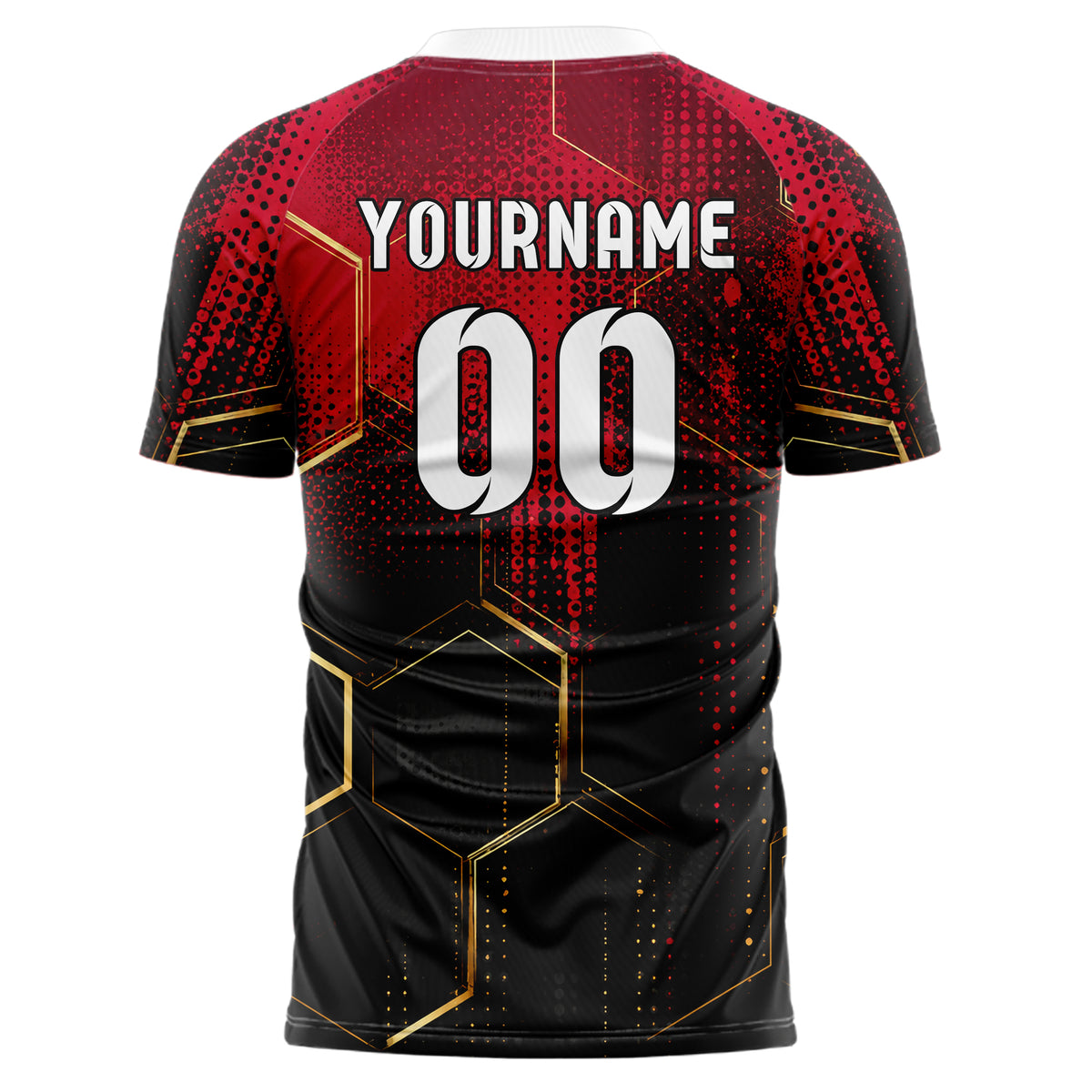 Karmesinrot dunkles Rauten hexagonale Panels Design 01-0198 individuelles Fußballtrikot back